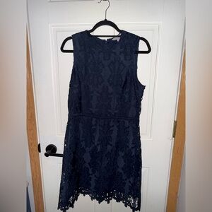 H&M Navy Blue Lace Dress Sleeveless Fit & Flare Women’s Medium Cocktail Mini